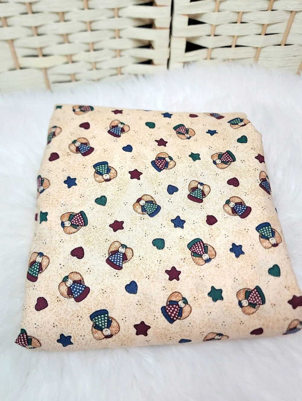 Vintage Angels with Stars and Hearts Fabri Quilt 2 7/8 Yds 100% Cotton Fabric